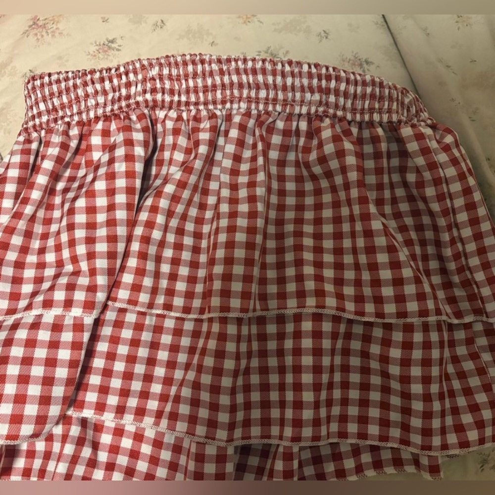SHEIN Red and White Gingham Skirt